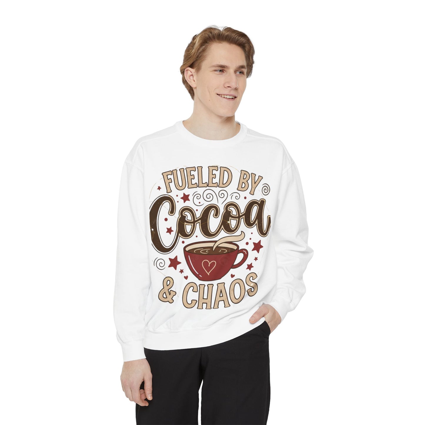 Fueled by Cocoa & Chaos Sweatshirt - Cozy Hot Cocoa Pullover | Loom Noir
