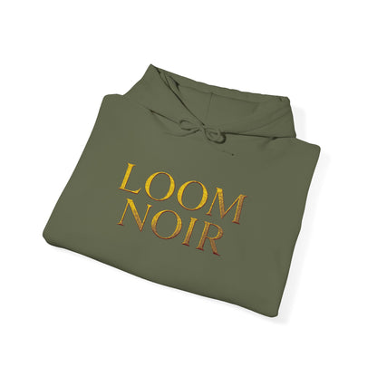 Gold Foil Text Hoodie - Loom Noir Premium Pullover | Streetwear
