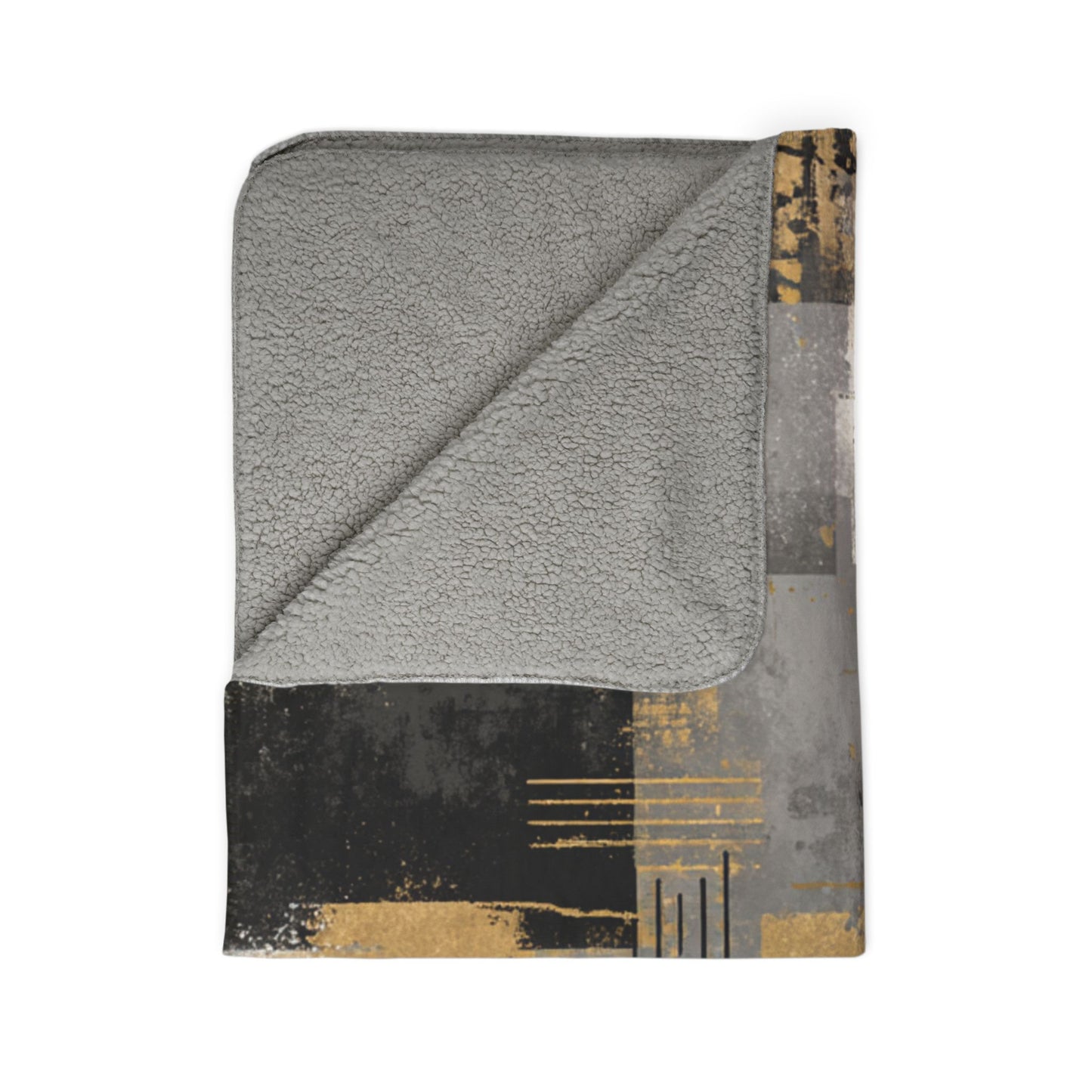 Modern Abstract Geometric Sherpa Blanket | Gold Gray Black Throw
