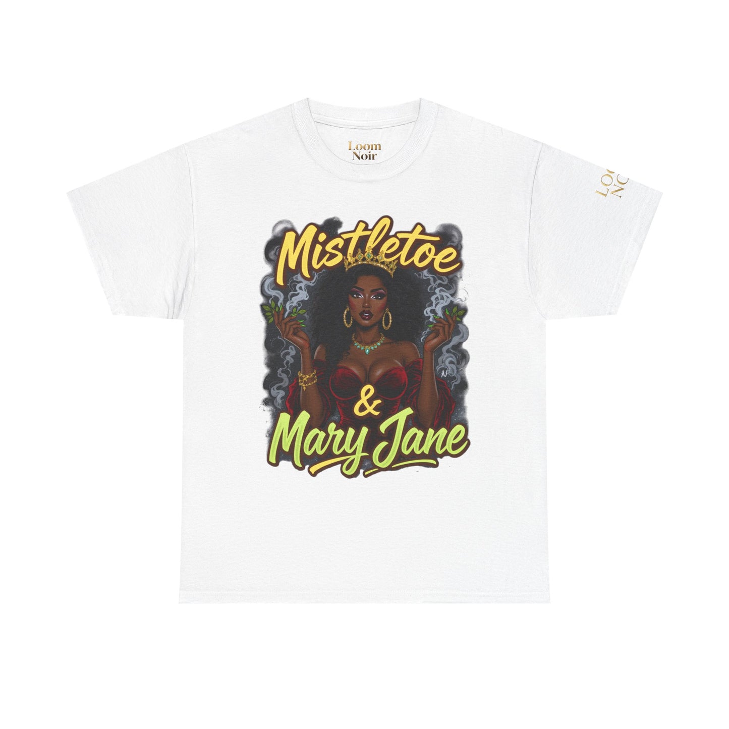 Mistletoe & Mary Jane Holiday Cannabis T-Shirt | Festive Weed Tee