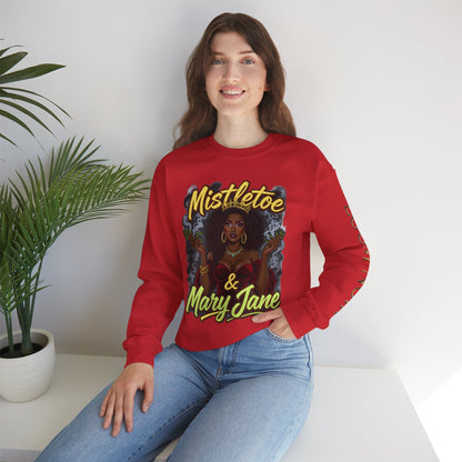 Mistletoe & Mary Jane Crewneck | Cannabis Holiday Sweatshirt