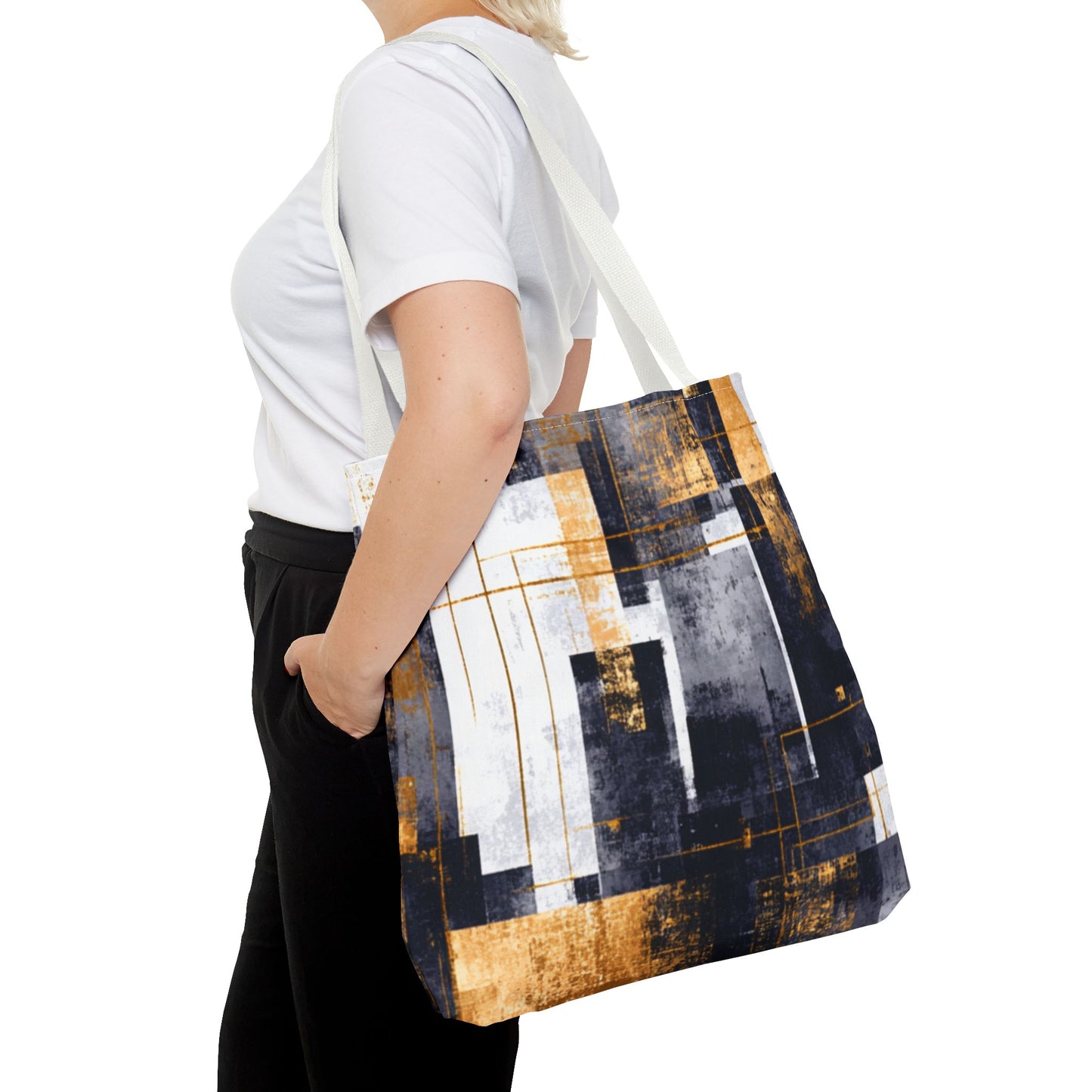 Modern Gold & Navy Tote Bag - Stylish Shopping Bag | Loom Noir