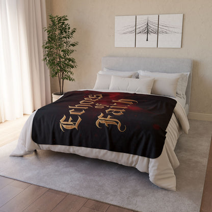 Echoes of Faith Sherpa Blanket | Religious Throw with Gothic Gold Text