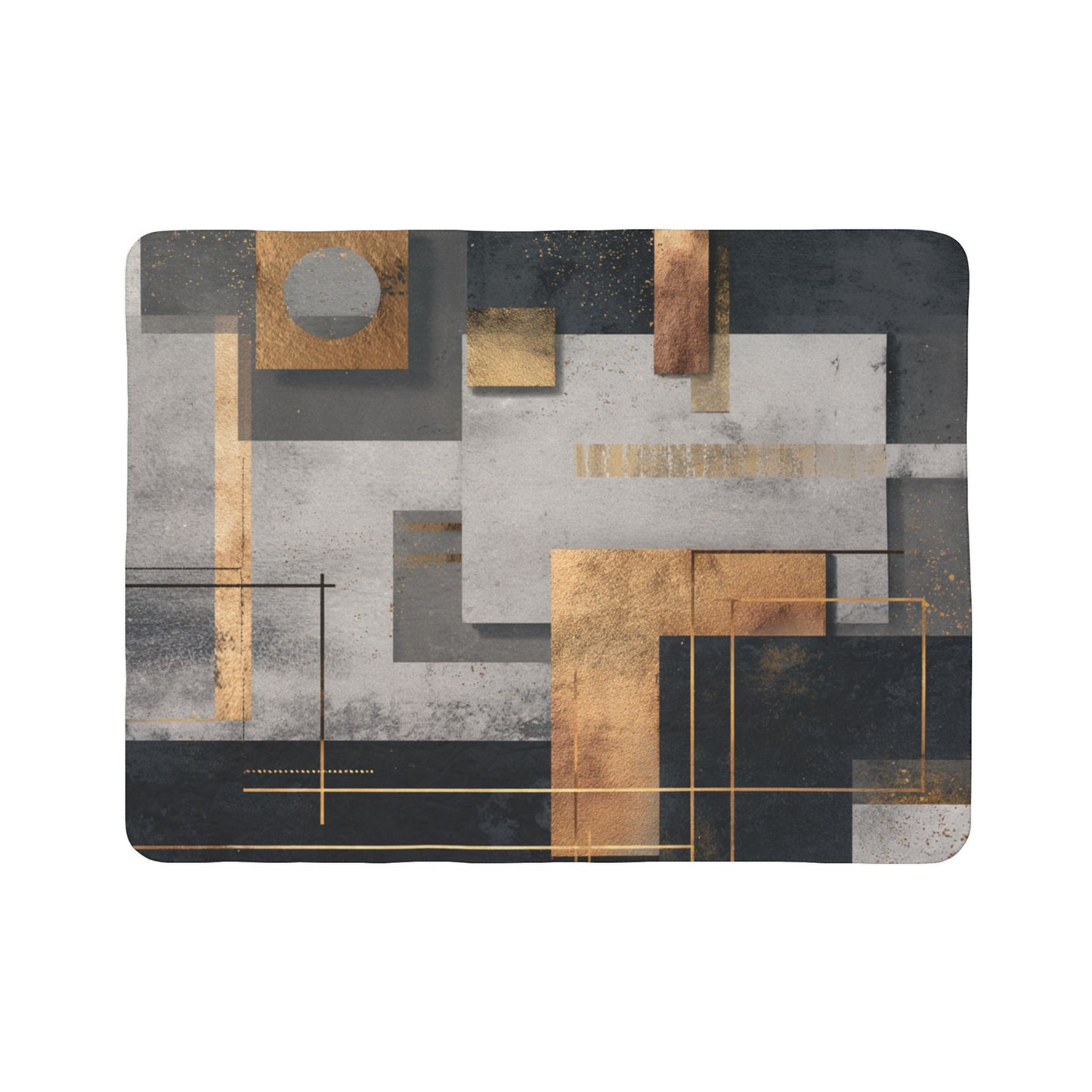 Geometric Gold & Slate Sherpa Blanket | Modern Abstract Throw