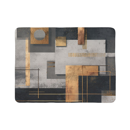 Geometric Gold & Slate Sherpa Blanket | Modern Abstract Throw