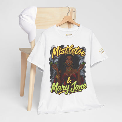 Mistletoe & Mary Jane Holiday Cannabis T-Shirt | Festive Weed Tee