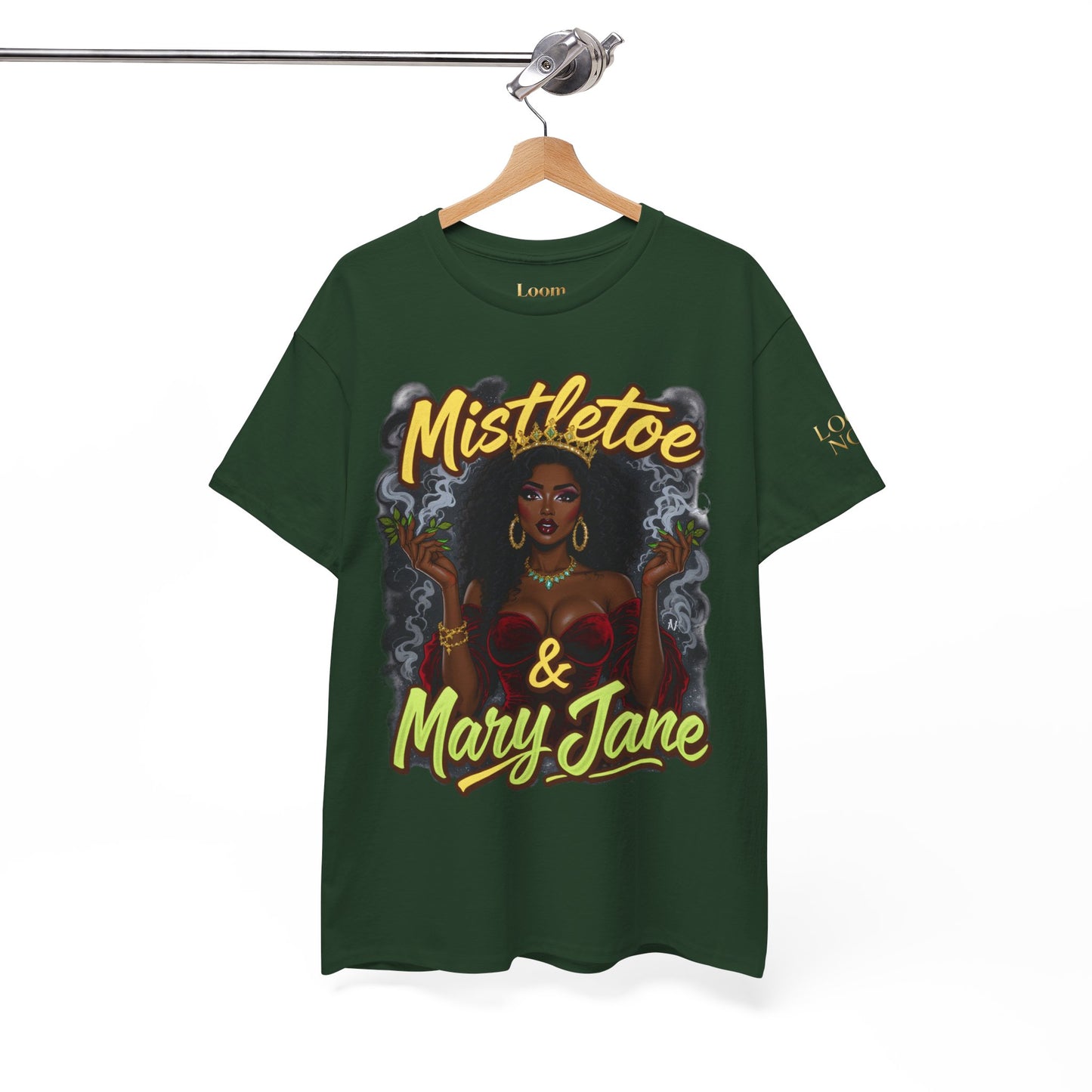 Mistletoe & Mary Jane Holiday Cannabis T-Shirt | Festive Weed Tee