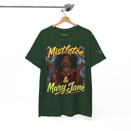 Mistletoe & Mary Jane Holiday Cannabis T-Shirt | Festive Weed Tee