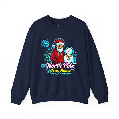 North Pole Trap House Sweatshirt - Funny Santa Christmas Crewneck | Loom Noir