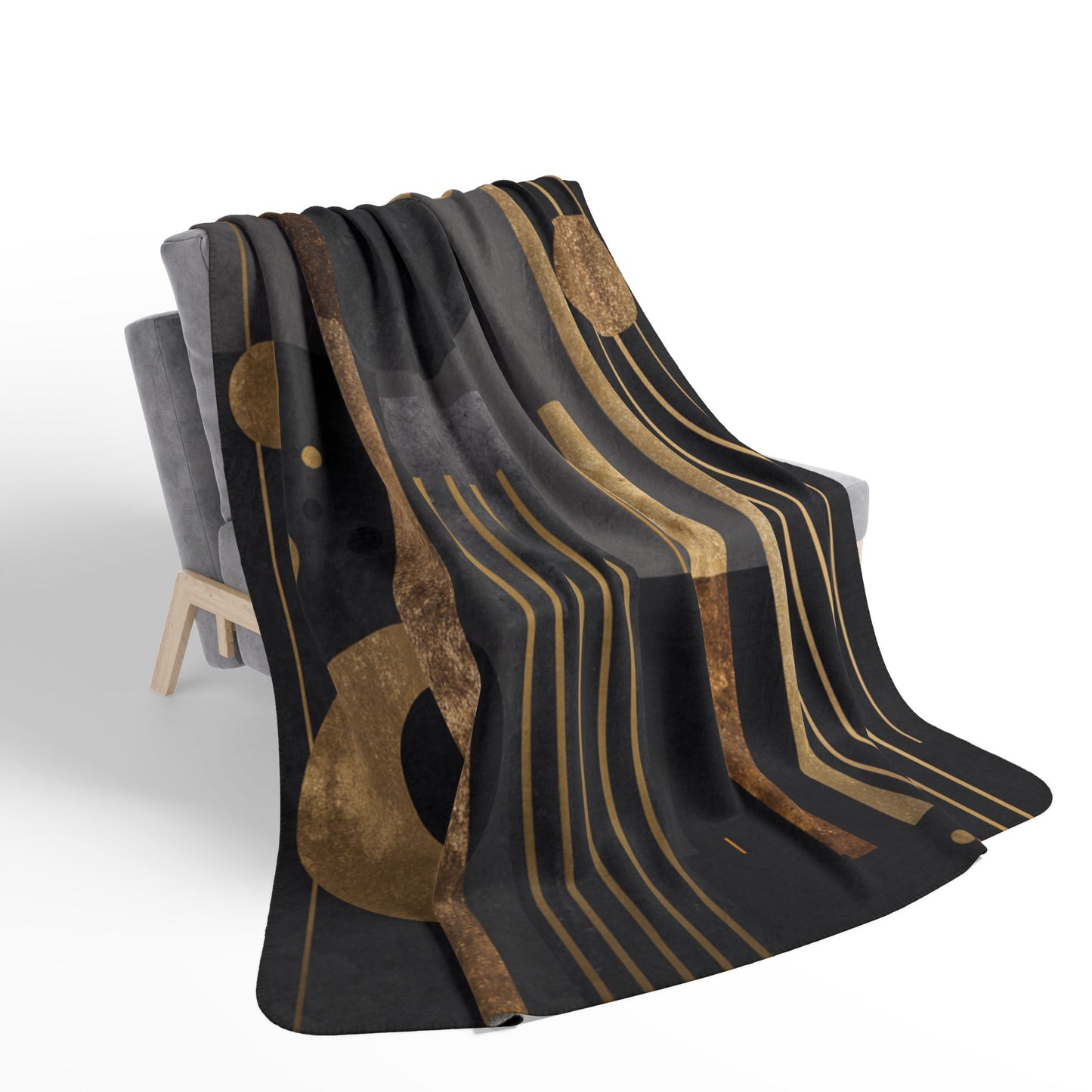 Art Deco Geometric Sherpa Blanket | Luxe Gold & Charcoal Throw