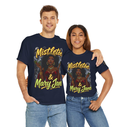 Mistletoe & Mary Jane Holiday Cannabis T-Shirt | Festive Weed Tee