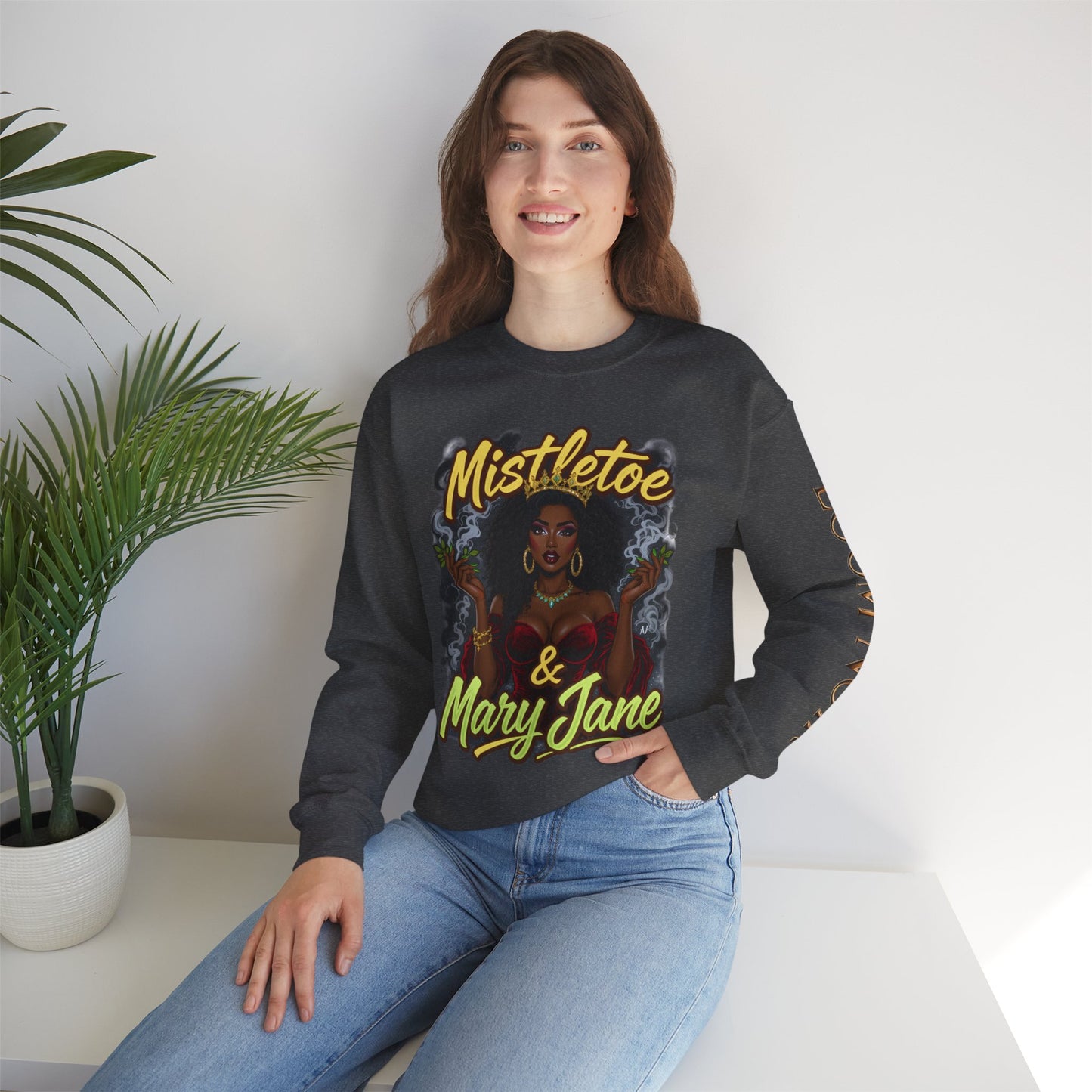 Mistletoe & Mary Jane Crewneck | Cannabis Holiday Sweatshirt