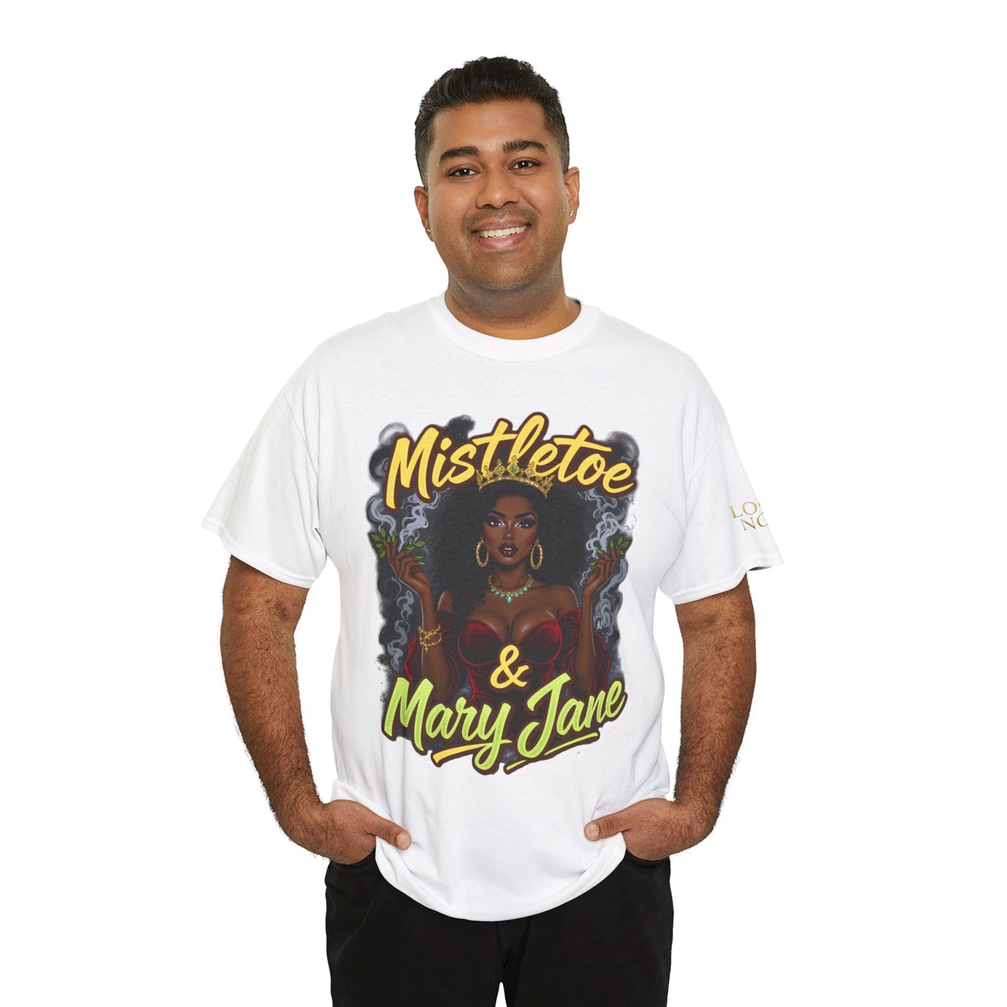Mistletoe & Mary Jane Holiday Cannabis T-Shirt | Festive Weed Tee