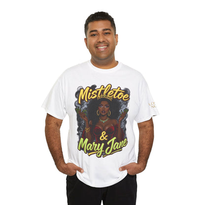 Mistletoe & Mary Jane Holiday Cannabis T-Shirt | Festive Weed Tee