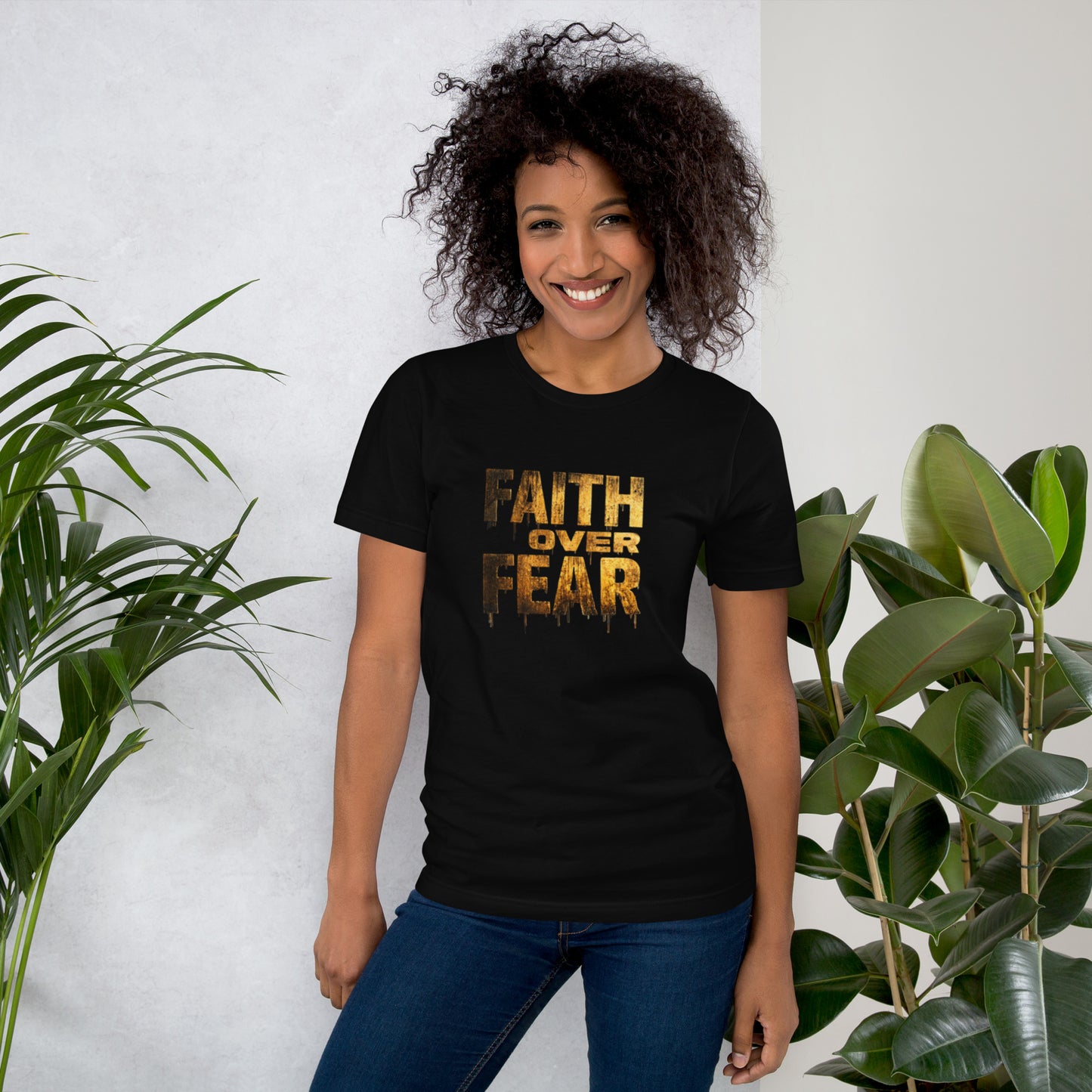  Faith Over Fear unisex T-shirt by Loom Noir – Christian streetwear fashion symbolizing faith and strength.