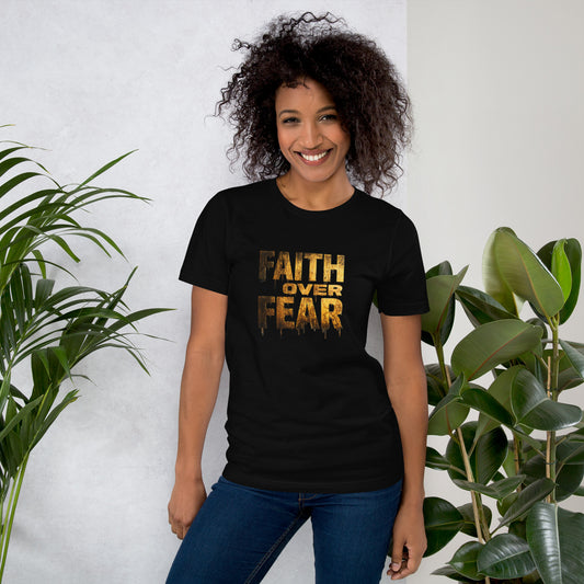  Faith Over Fear unisex T-shirt by Loom Noir – Christian streetwear fashion symbolizing faith and strength.