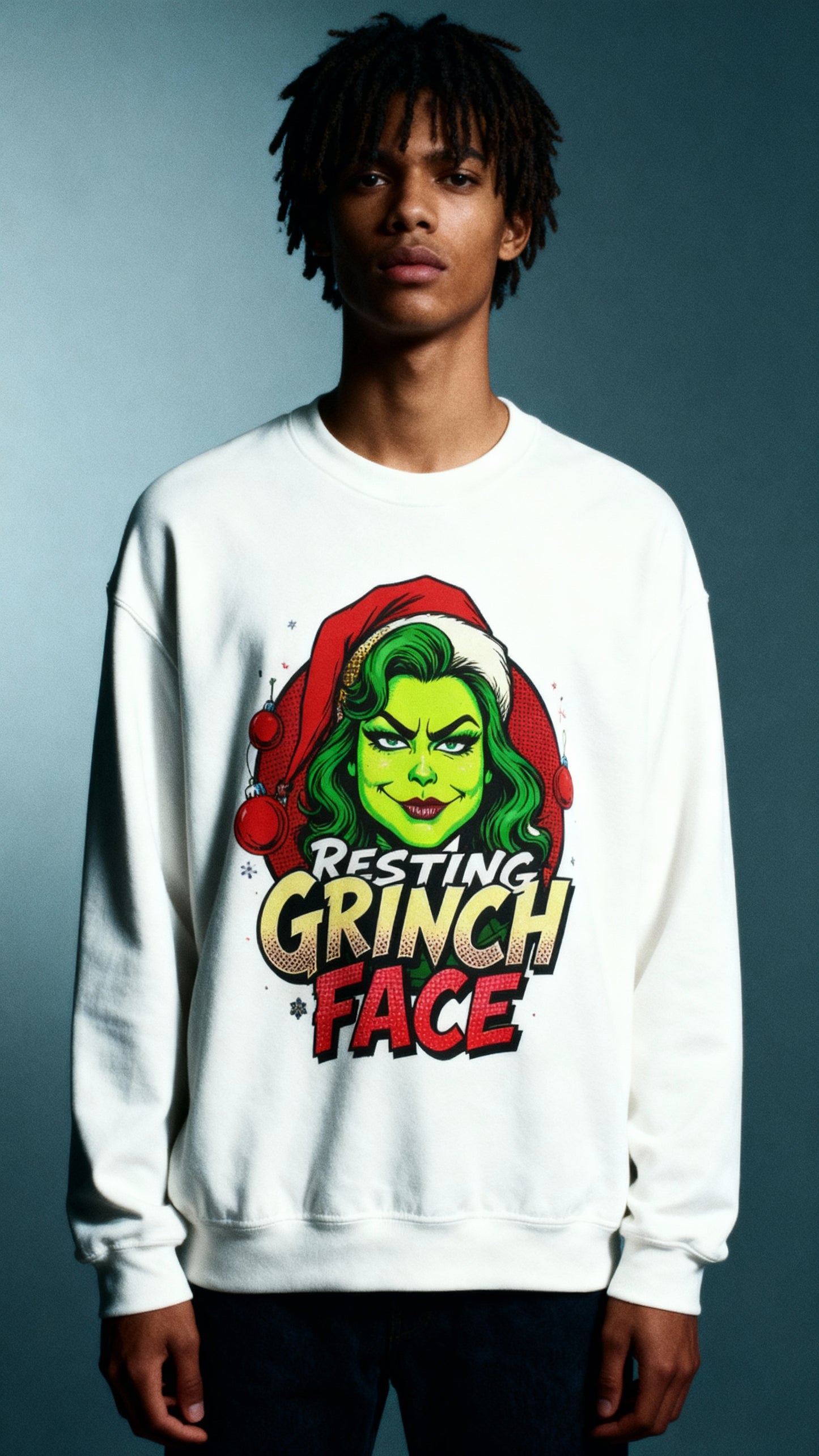 Funny Christmas Grinch Face Sweatshirt - Women's Crewneck | Loom Noir