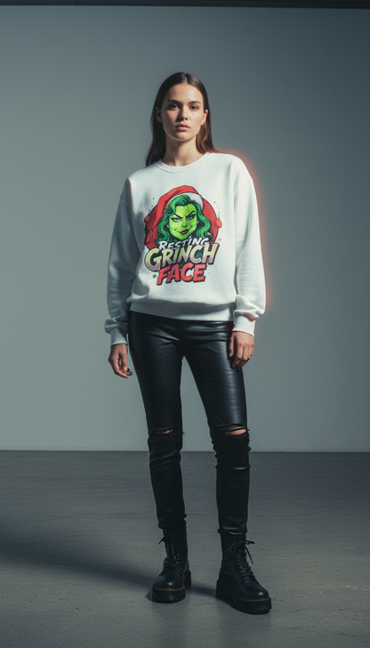 Funny Christmas Grinch Face Sweatshirt - Women's Crewneck | Loom Noir