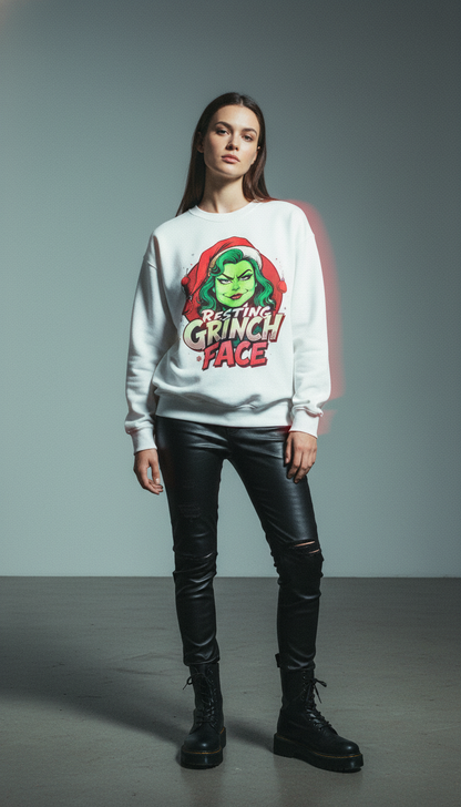 Funny Christmas Grinch Face Sweatshirt - Women's Crewneck | Loom Noir