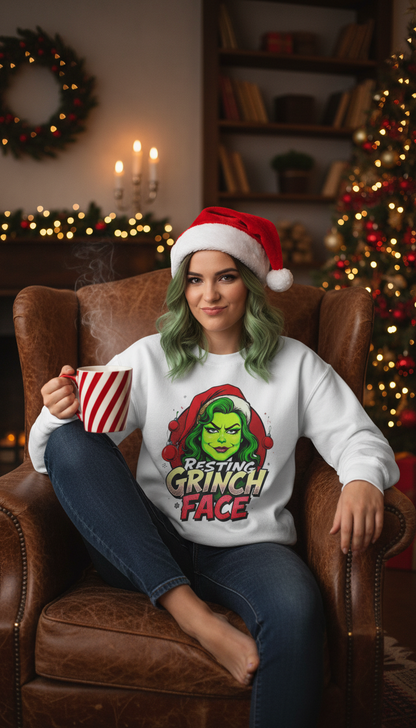 Funny Christmas Grinch Face Sweatshirt - Women's Crewneck | Loom Noir