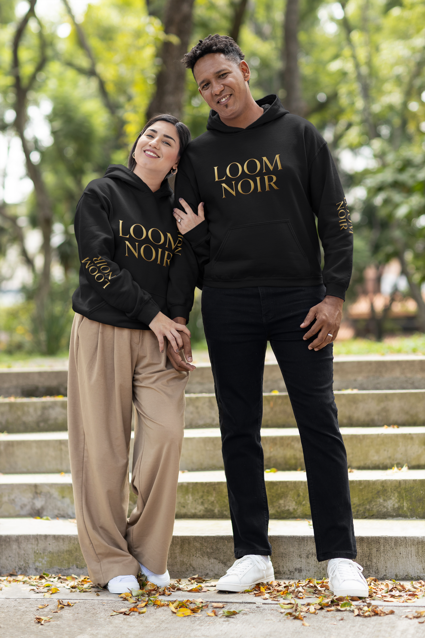 Gold Foil Text Hoodie - Loom Noir Premium Pullover | Streetwear